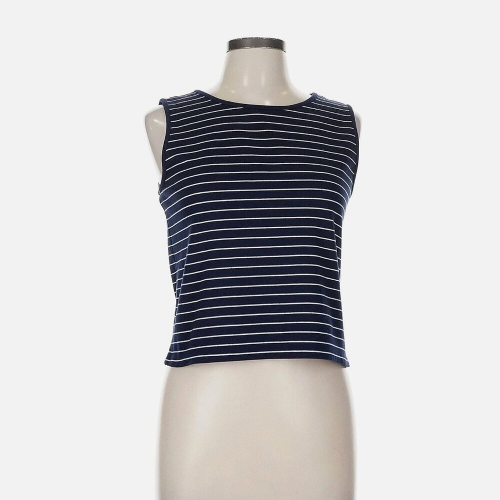 Navy White Striped Max Studio Tank Top | Medium | Boxy / Sailor Chic